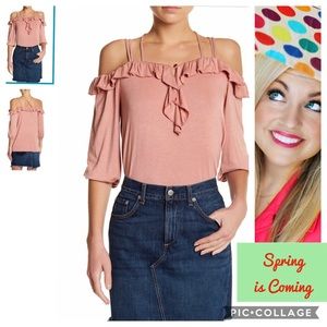 Emelia Strappy Cold Sholder Ruffle Shirt SZ L